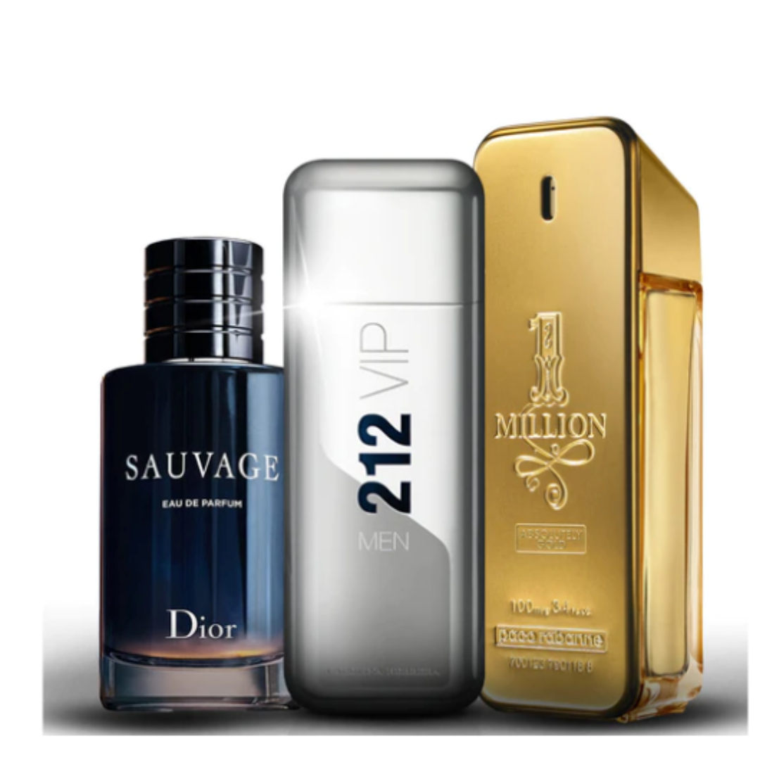 Kit 3 Perfumes Masculinos Importados (100ml) - 1 million | 212 vip | Sauvage dior - [QUEIMA NATAL]