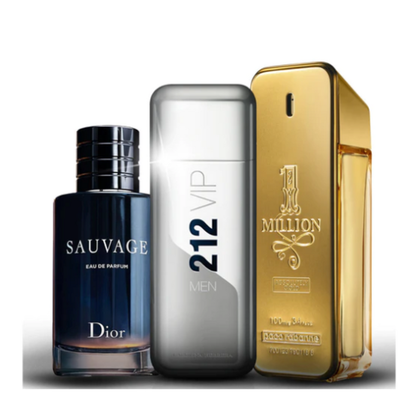 Kit 3 Perfumes Masculinos Importados (100ml) - 1 million | 212 vip | Sauvage dior - [QUEIMA NATAL]