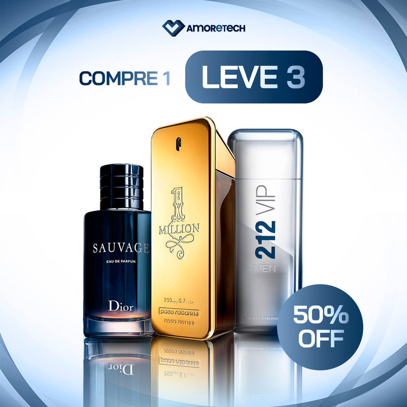 Kit 3 Perfumes Masculinos Importados (100ml) - 1 million | 212 vip | Sauvage dior - [QUEIMA NATAL]