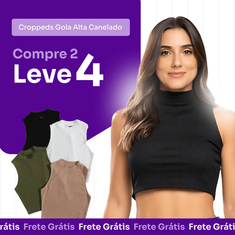 PROMOÇÃO DE ANIVERSÁRIO - Croppeds Gola Alta Canelado - Compre 2 Leve 4 + Frete grátis